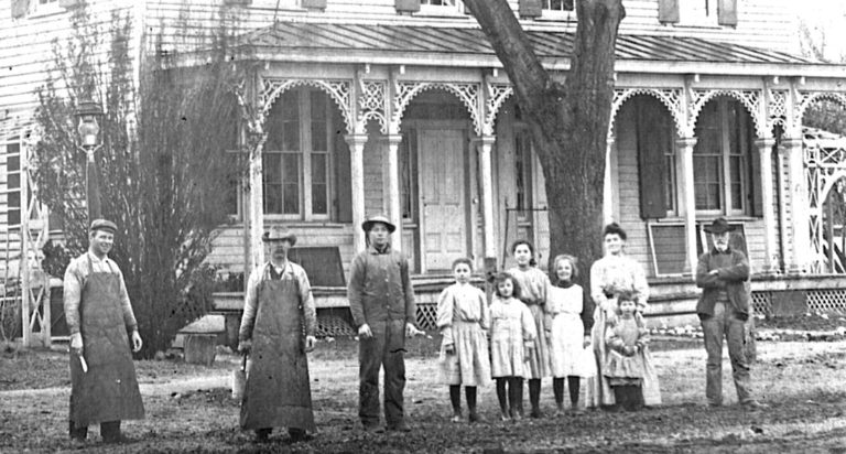 Evan Wheaton, butcher, with family and workers, Ye Greate Street (Clark Collection)